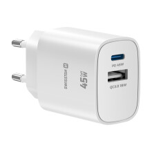 Swissten Chargeur USB-C 45W Power Delivery et USB-A Quick Charge 3.0 18W