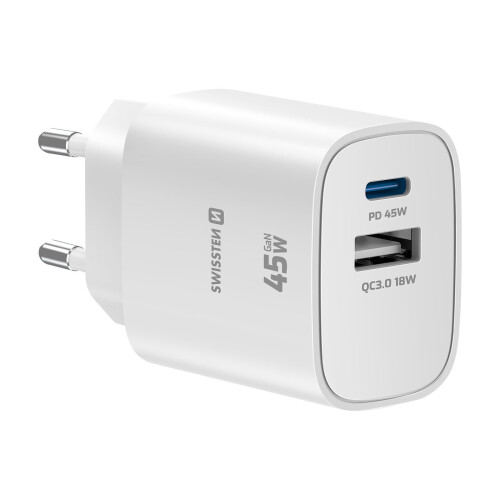 Swissten Chargeur USB-C 45W Power Delivery et USB-A Quick Charge 3.0 18W