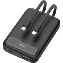 Externe Batterie 10000 mAh schwarz - Deltaco - USB Typ C Kabel enthalten - Li-Polymer - LED-Anzeigen