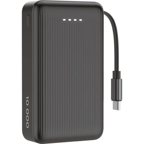 Batteria esterna nera 10000 mAh - Deltaco - Cavo USB Type C incluso - Indicatori LED - Li-poly
