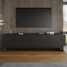 Nastopee Black TV Stand 169cm, Modern TV Cabinet with Wave Shaped Doors, Adjustable Shelves, Handleless Media Console for Living Room