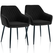Set of 2 Velvet Chairs Padded Black Home Kitchen