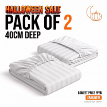 (2X Double (135cm x 190cm), White) 40cm Deep Pack of 2 Fitted Sheets Stripe Pattern | Lowest Price Ever | Halloween Sale Limited Offer