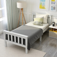 Misvayli 3ft Single Bed Frame White, Pine Wooden Bed for Kids and Adults, 90x190cm, No Mattress, 13 Slats