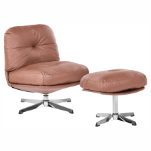 Swivel Armchair LOIMAA with Footstool Fabric Brown
