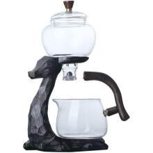 (B) Heat-Resistant Kungfu Glass Tea Set with Heater Attract Water Diversion Rotating Cover Bowl Lazy Semi-Automatic Deer Glass Teapot