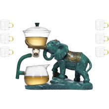 (C) Heat-Resistant Kungfu Glass Tea Set with Heater Attract Water Diversion Rotating Cover Bowl Lazy Semi-Automatic Deer Glass Teapot