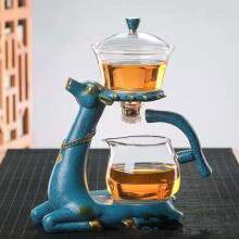 (A) Heat-Resistant Kungfu Glass Tea Set with Heater Attract Water Diversion Rotating Cover Bowl Lazy Semi-Automatic Deer Glass Teapot