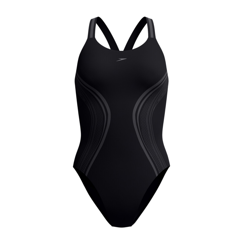 Speedo (6 Uk, Black) Womens/Ladies Printed Performance Muscleback One Piece Swimsuit