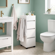 Slim Bathroom Floor Cabinet Storage Unit Tower with 3 Drawer & 4 Puepmopduwplzsg