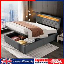NEW OTTOMAN STORAGE UPHOLSTERED BED FRAME 4FT6 DOUBLE WITH USB PORT & LED Jmhpeq