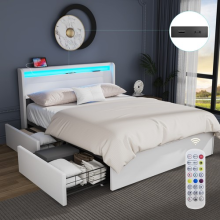 NEW STORAGE UPHOLSTERED BED FRAME 4FT6 DOUBLE WITH USB PORT & LED LIGHT,4 Rbtojy