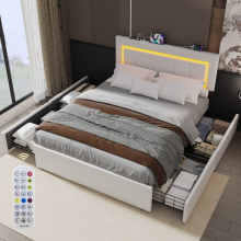 4FT6 4 DRAWERS STORAGE BED FRAME WITH USB PORT & LED LIGHT,UK DOUBLE BED Rwhjlok