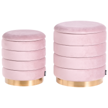 Set of 2 Storage Pouffes GARLAND Velvet Pink