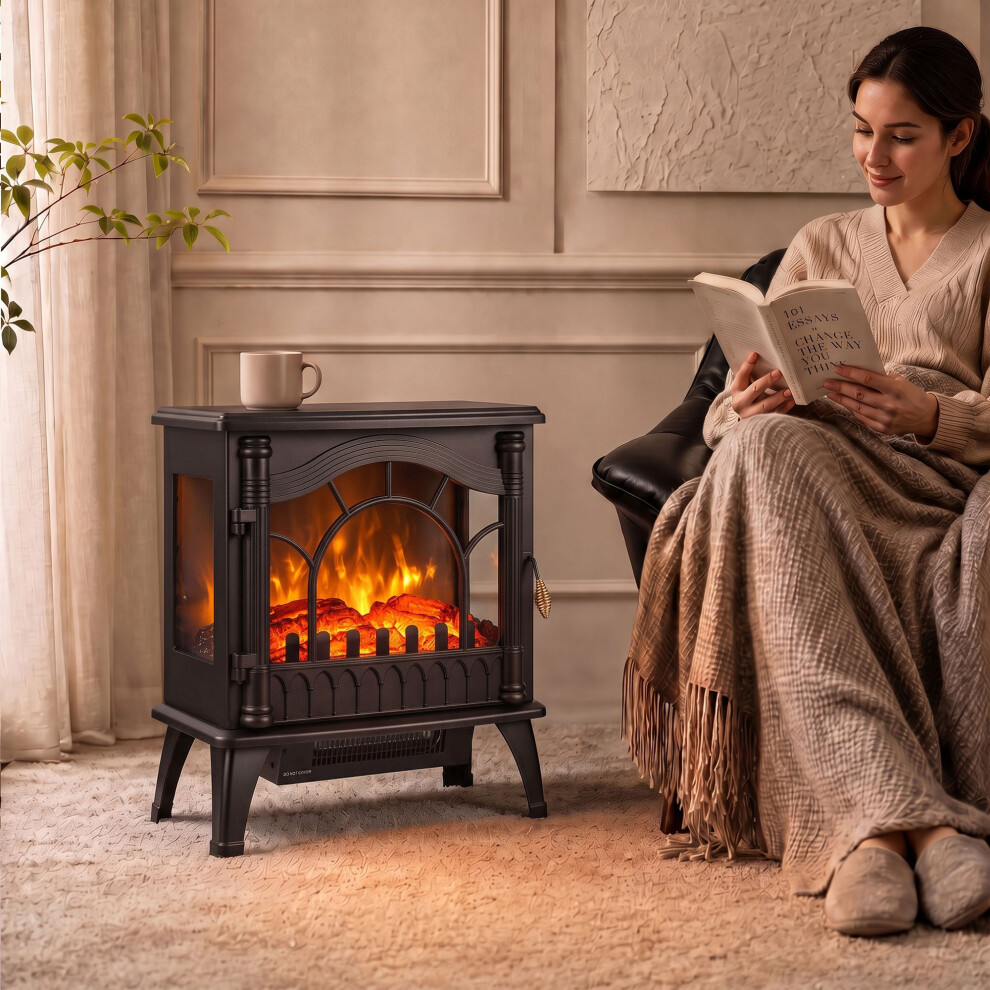 Homcom 3-Sided Glass Electric Fire Fan Heater With Flame Effect, Black - Image 6