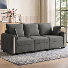 HOMCOM 3 Seater Sofa with Lift-Up Storage, 228 cm Velvet Couch, Dark Grey