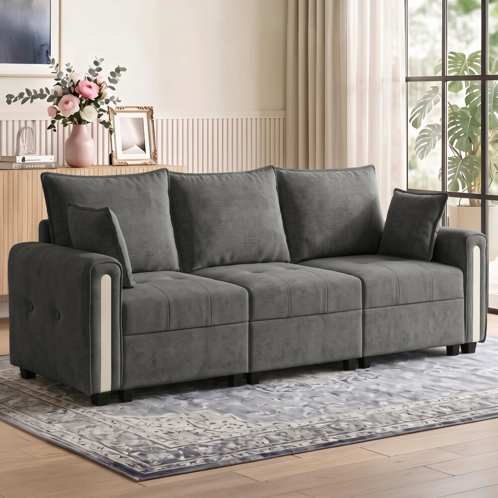 Homcom Unisex Dark Grey Sofa With Lift-Up Storage, 228 Cm Velvet Couch, Size 3 Seater - Image 4