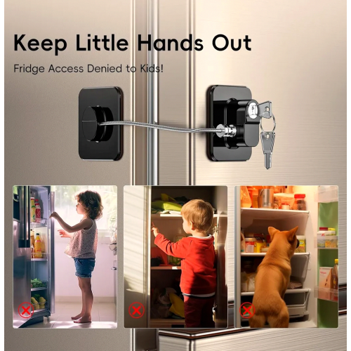2 Pack Refrigerator Locks with Adhesive, No Tools Needed, Child Safety Latches with Keys, Black 1