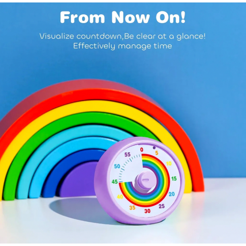 Visual Timer for Children, 60-Minute Countdown for Classroom, Office and Kitchen, Silent Desk Timer, Purple Rainbow 1