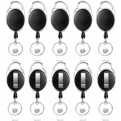 10 Pack Retractable Badge Holders, 63 cm Pull Reel Keychains with Pocket Clips for ID Cards and Keys