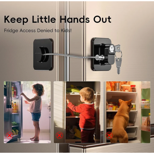 2 Pack Refrigerator Locks with Adhesive, No Tools Required, Child Safety Locks with Keys, Black 1