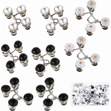 8 Pack Adjustable Waist Buckles and Removable Buttons for Jeans, No-Sew Trouser Waist Extenders, Black and White