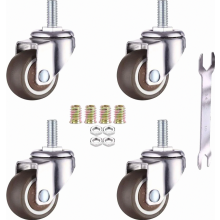 4 Pack Mini Furniture Casters, M6 x 15 mm Stem with 25 mm Thread, Soft Rubber TPE Wheels, 25 mm