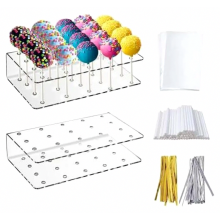 Set van 2 cakepop-standaards met 200 stokjes, 200 lollyzakjes en sluitstrips voor bruiloften en feesten