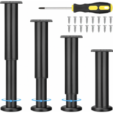 4 Pack Adjustable Black Metal Furniture Legs, 18 to 30 cm, Round Replacement Feet with Screws
