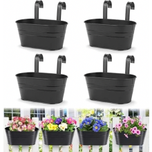 Set van 4 metalen hangende plantenbakken, bloempotten van 27,5 cm met afneembare haken voor balkon, tuin en huisdecoratie.