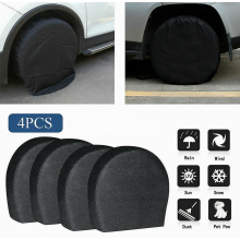 4 Pack Waterproof Spare Wheel Covers, Anti-Corrosion Tyre Protectors for Motorhomes and Trailers, Black, Size S