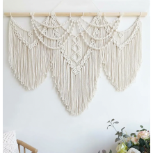 Grande tenture murale en macramé, décoration murale bohème et tapisserie pour salon ou chambre, beige à franges
