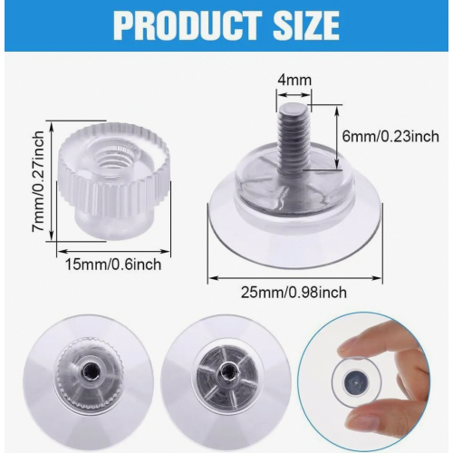 10 Pack Threaded Suction Cups, Reusable Mounts for Parking Discs, 25 mm Diameter, 4 mm Thread, Strong Grip 1