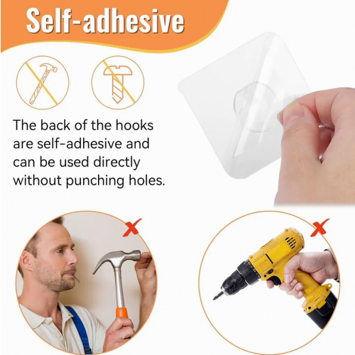 20 Pack Clear Adhesive Hooks with Scraper, Self Adhesive Wall Hooks for Kitchen, Bathroom and Door, 5kg Load Capacity 1