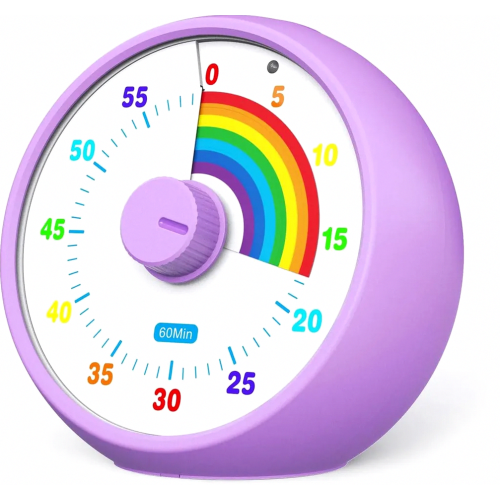Visual Timer for Children, 60-Minute Countdown for Classroom, Office and Kitchen, Silent Desk Timer, Purple Rainbow