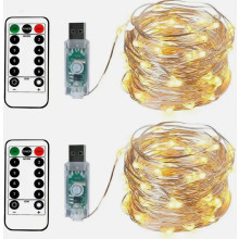 kpl 100 LED-valoketjua, 10 m hopeinen johto, USB-yhteensopiva, kaukosäädin, ajastin, himmennettävä lämmin valkoinen