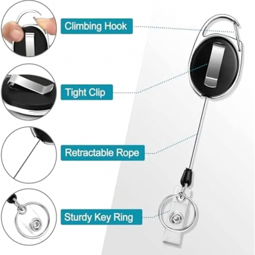 10 Pack Retractable Badge Holders, 63 cm Pull Reel Keychains with Pocket Clips for ID Cards and Keys 2