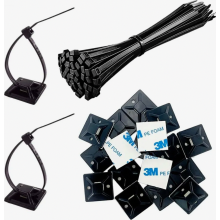Attaches-câbles autocollantes avec serre-câbles, résistantes aux UV, lot de 100, 20 x 20 mm, pour câbles USB et d'alimentation