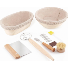 Juego de 2 cestas para fermentar pan: una ovalada de 25 cm y otra redonda de 21,5 cm con forros para hornear pan de masa madre.