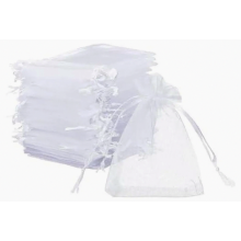 100 Sacos de Organza Branca 10 x 15 cm, Sacos de Presente com Cordão para Casamentos, Joias e Lavanda