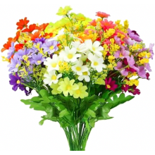 Flores artificiais, 6 ramos com 6 flores de plástico artificiais resistentes aos raios UV para uso interno, varanda, jardim e túmulos.