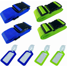 Set of 4 Luggage Straps and 4 Tags, Adjustable Non-Slip Suitcase Belts with Address Labels for Travel