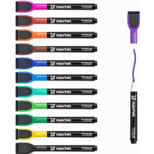 Magnetic Whiteboard Markers, 12 Assorted Colours, Erasable Fine Tip 1 to 2 mm Pens with Eraser