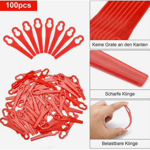 100 Pack Plastic Replacement Blades for Cordless Grass Trimmers, Durable Lawn Edging Cutter Accessories 1