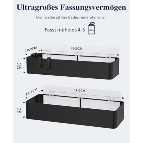 Ensemble de 2 étagères de douche antirouille, sans perçage, à séchage rapide. 2