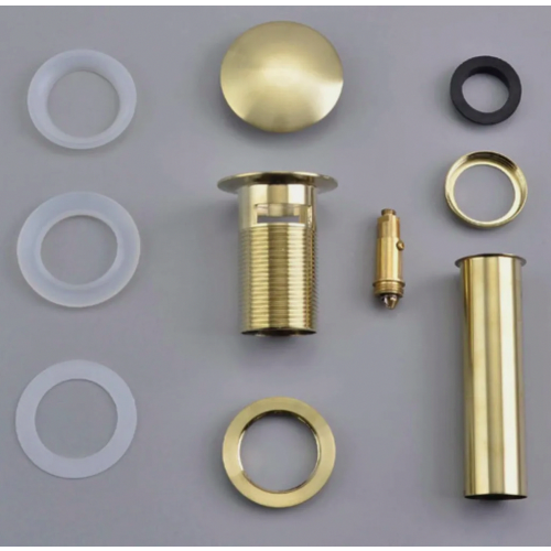 Universal Basin Waste Drain with Overflow Gold Brass Pop Up Plug Installation Guide Included 2