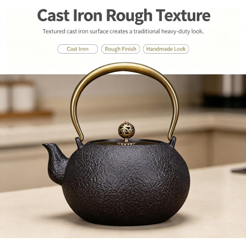 Teaware Cast Iron Teapot, Large Capacity Tea Kettle, 1.2L 2