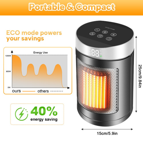 Φορητή ηλεκτρική θερμάστρα χώρου 1500W με θερμοστάτη, τηλεχειριστήριο, πρ 2