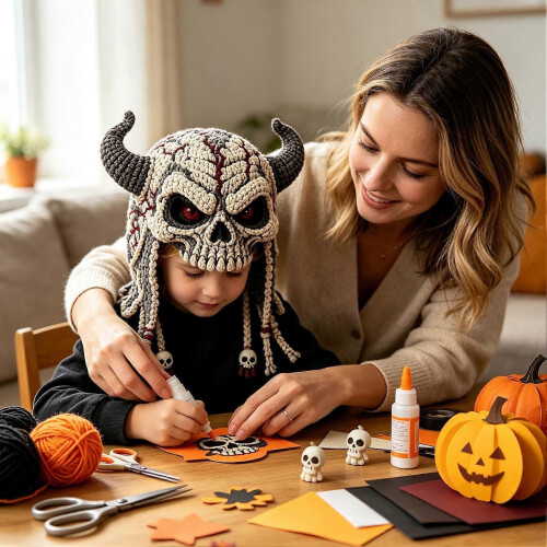 Κιτ πλεξίματος για κουκούλα για το Halloween, είδη πλεξίματος για καπέλο με τρο 1