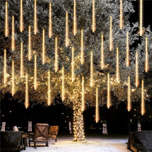LED Meteor Shower Christmas Lights 8 Tubes Waterproof Warm White 30cm Outdoor Tree Yard Decor